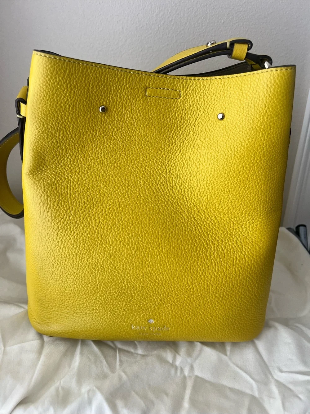 Kate Spade Yellow Pebbled Leather Shoulder Bucket Bag with Tassel- like